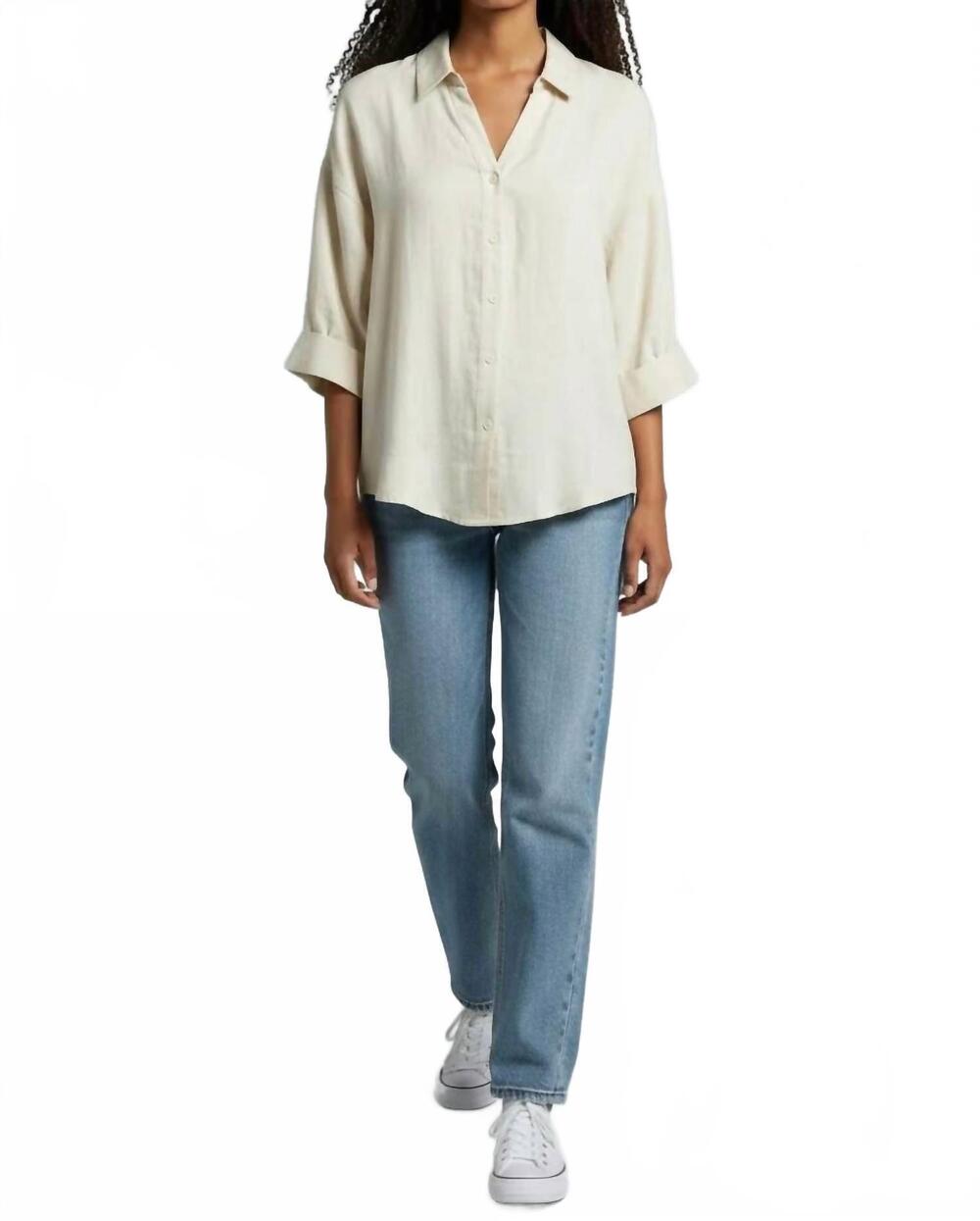 NEW ESQUALO linen blouse with turn-up sleeve in white